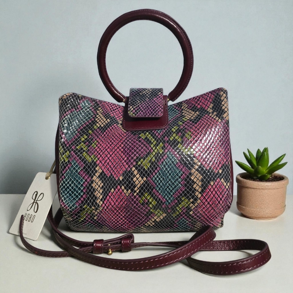 HOBO Heidi Mosaic Snake Print Leather Mini Crossbody Handbag NWT